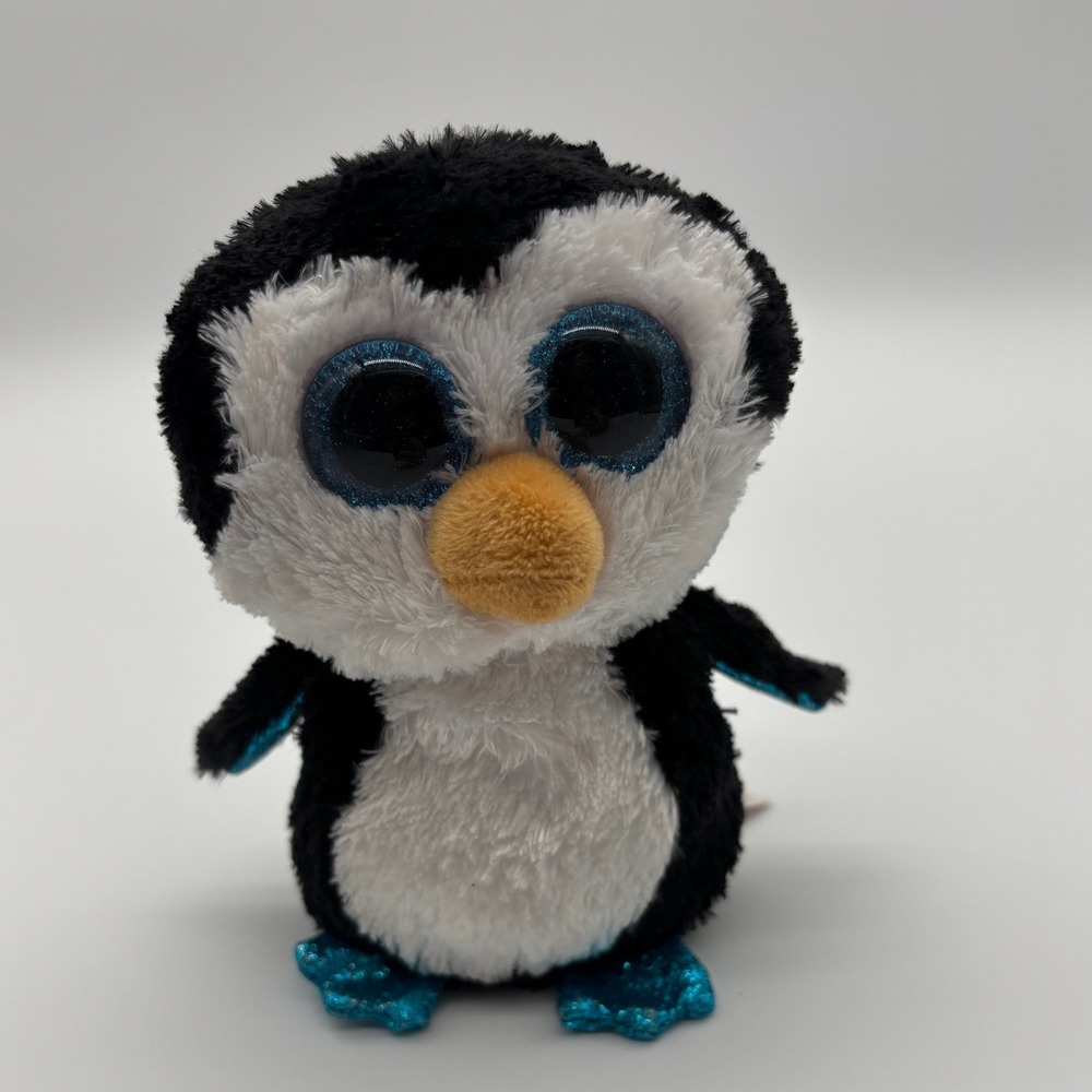 Ty Beanie Boos Waddles Penguin Blue Glitter Eyes‎ Plush Stuffed Animal